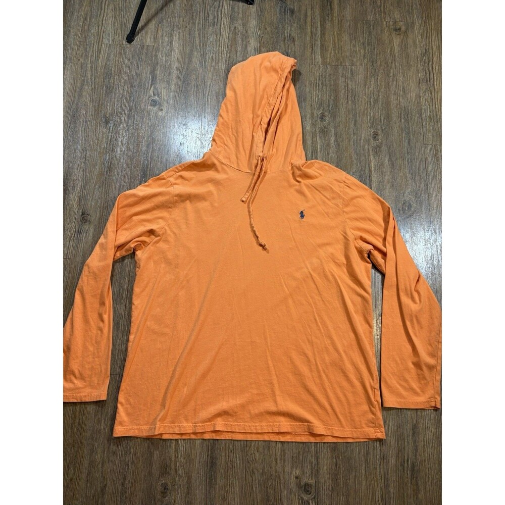 Polo Ralph Lauren Hoodie Shirt Mens XL Orange Long Sleeve Lightweight Pony